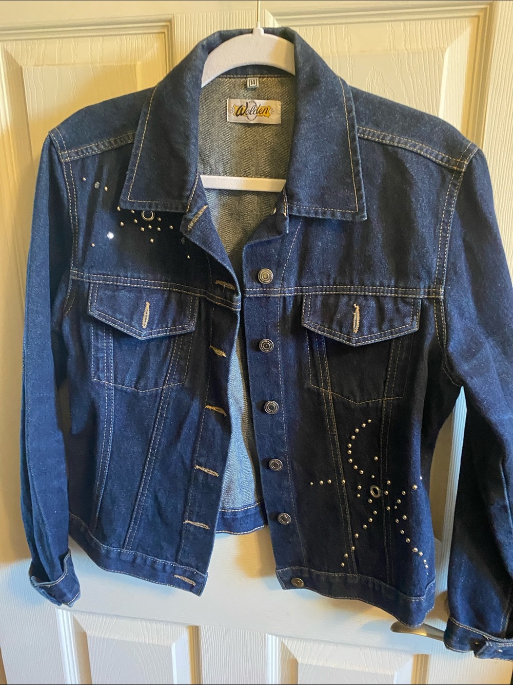 Dark Blue Studded Denim Jacket - Women's Jean Jacket